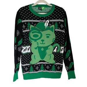 Research Team Crewneck Green Cat Pullover‎ Sweater Size: S New!